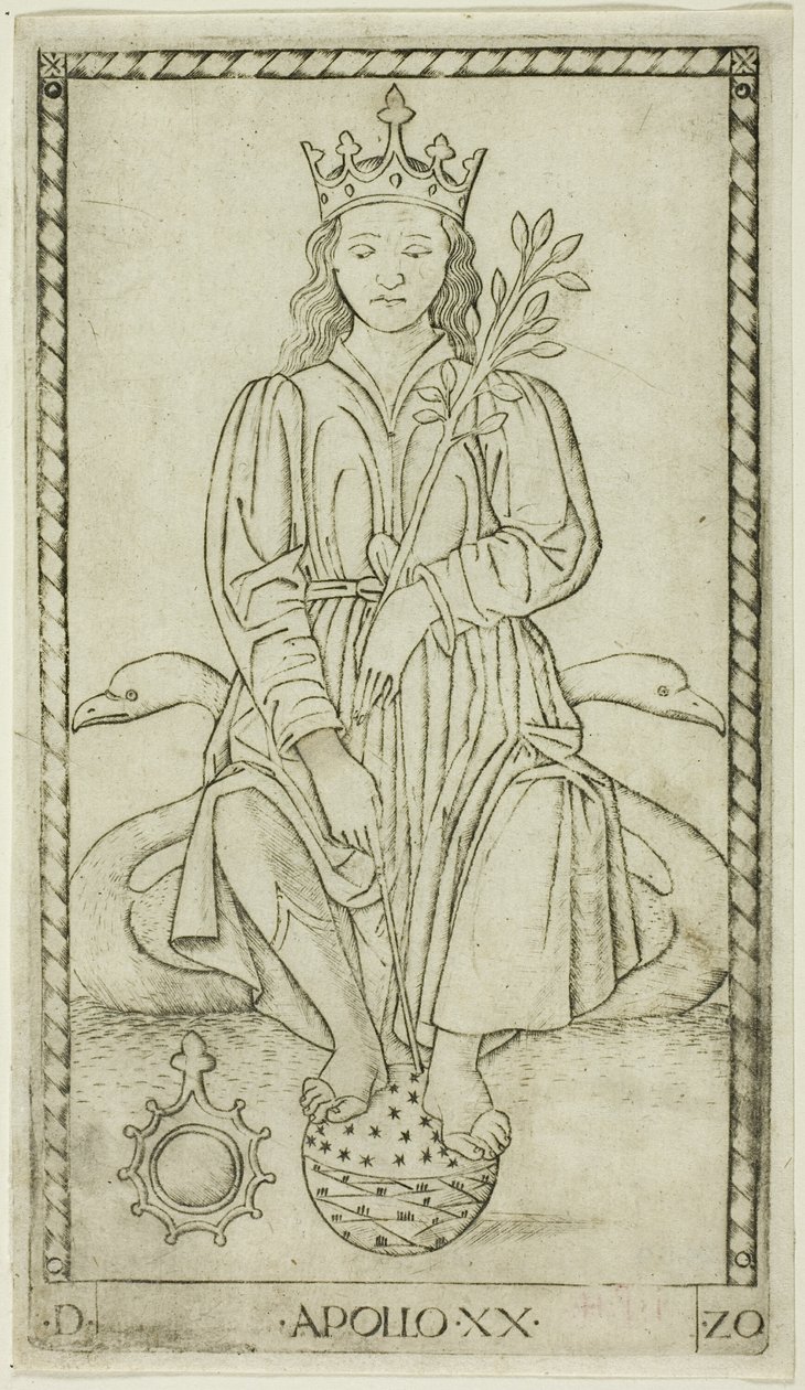 Apollo, tallrik 20 från Apollo and the Muses av Master of the E Series Tarocchi