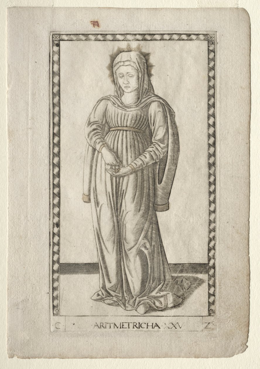 Aritmetik från Tarocchi, serie C: Liberal Arts, #25, före 1467. av Master of the E Series Tarocchi