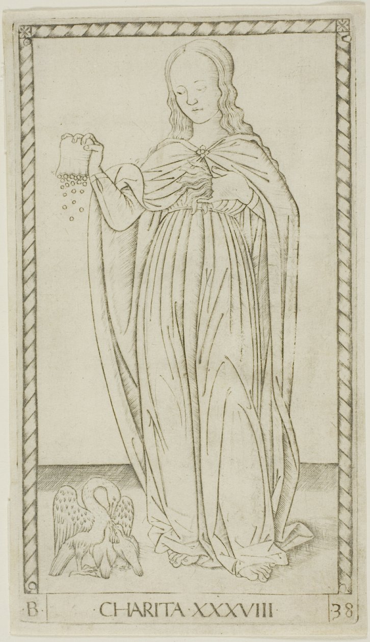 Charity, tallrik 38 från Genii and Virtues av Master of the E Series Tarocchi