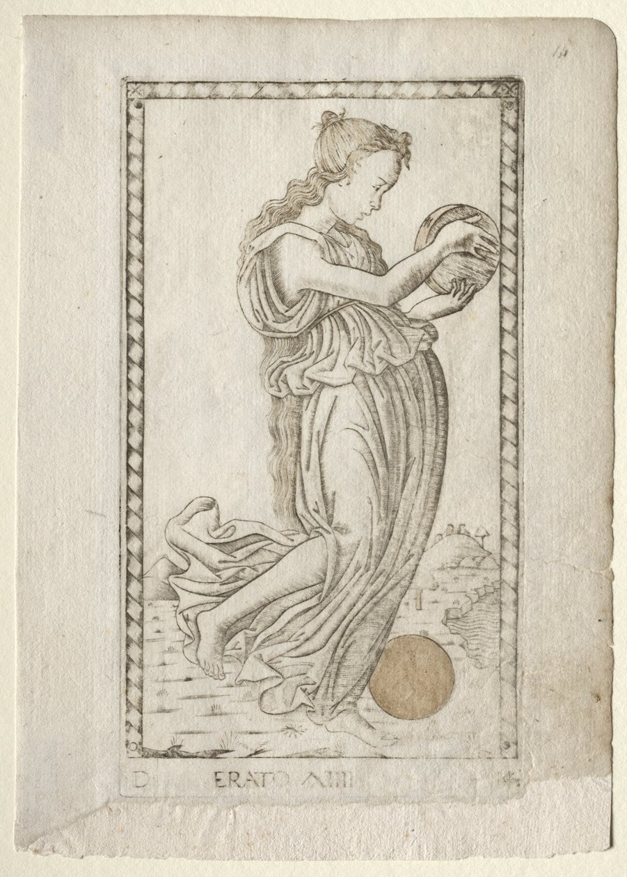 Erato-lyrik och kärlekspoesi från Tarocchi-serien D..., före 1467. av Master of the E Series Tarocchi