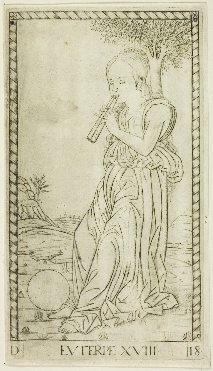 Euterpe, tallrik arton från Apollo and the Muses av Master of the E Series Tarocchi