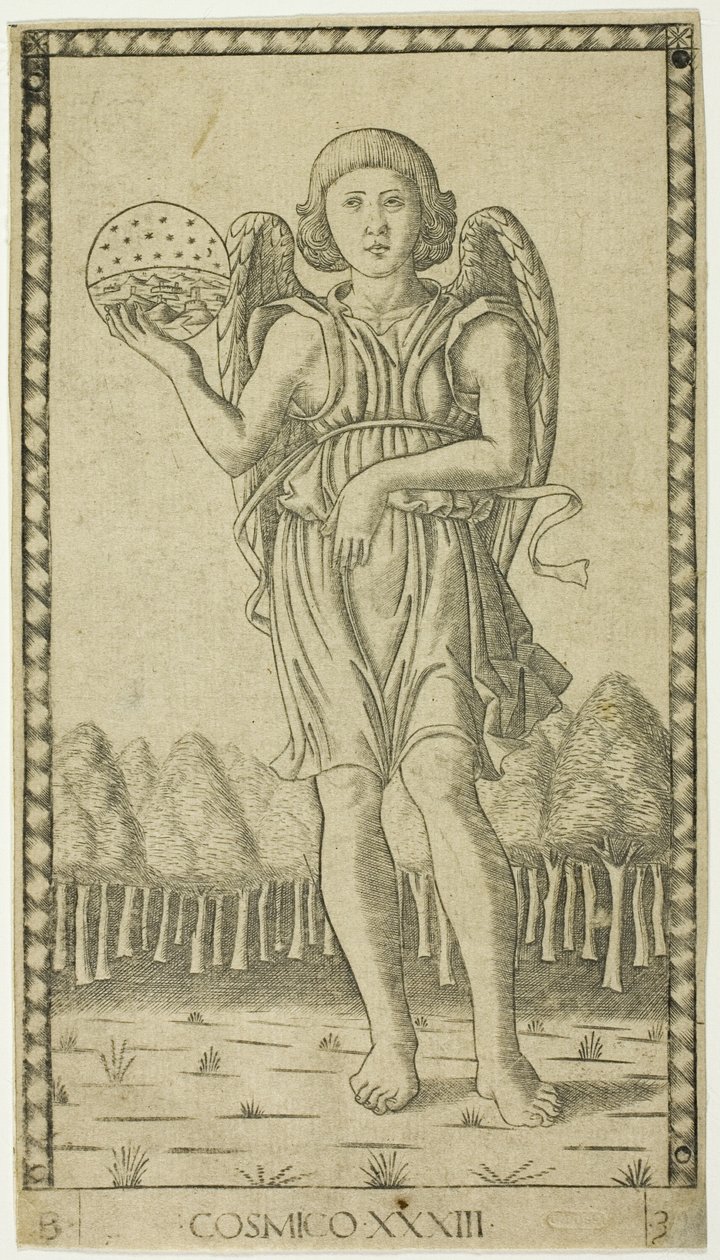 Genius of the World, skylt 33 från Genii and Virtues av Master of the E Series Tarocchi