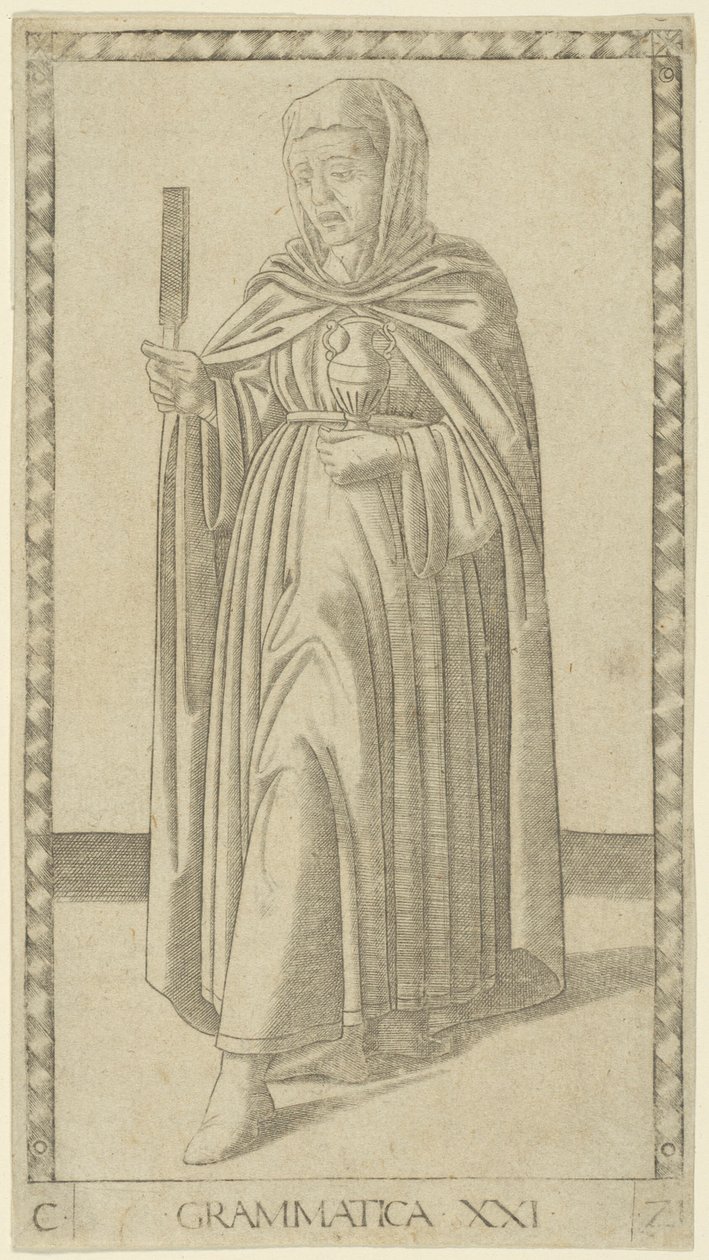 Grammatik, tavla 21 från Arts and Sciences av Master of the E Series Tarocchi