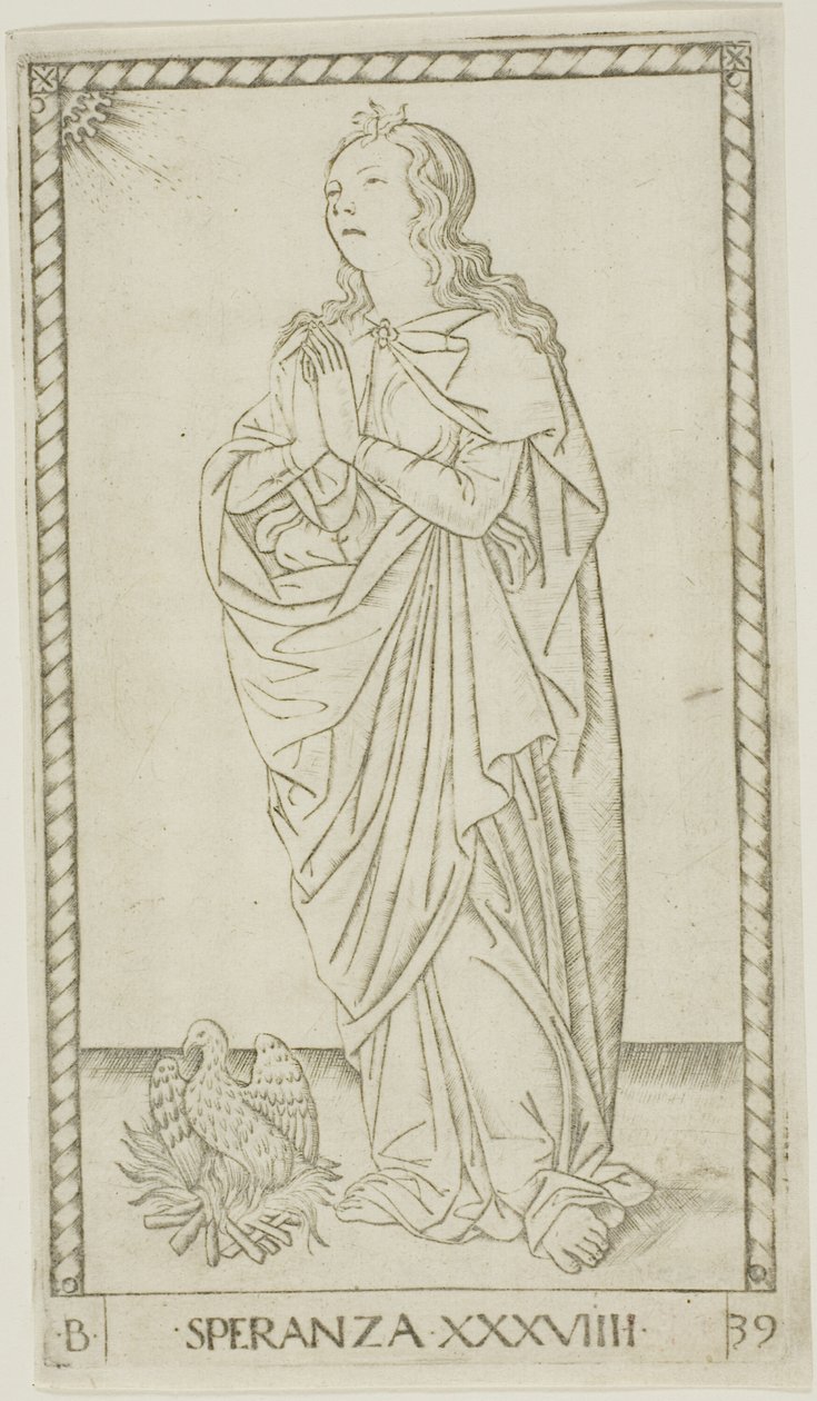 Hope, tallrik 39 från Genii and Virtues av Master of the E Series Tarocchi