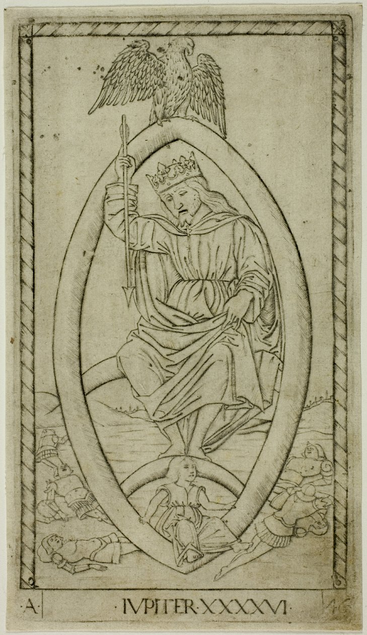 Jupiter, platta 46 från Planets and Spheres av Master of the E Series Tarocchi