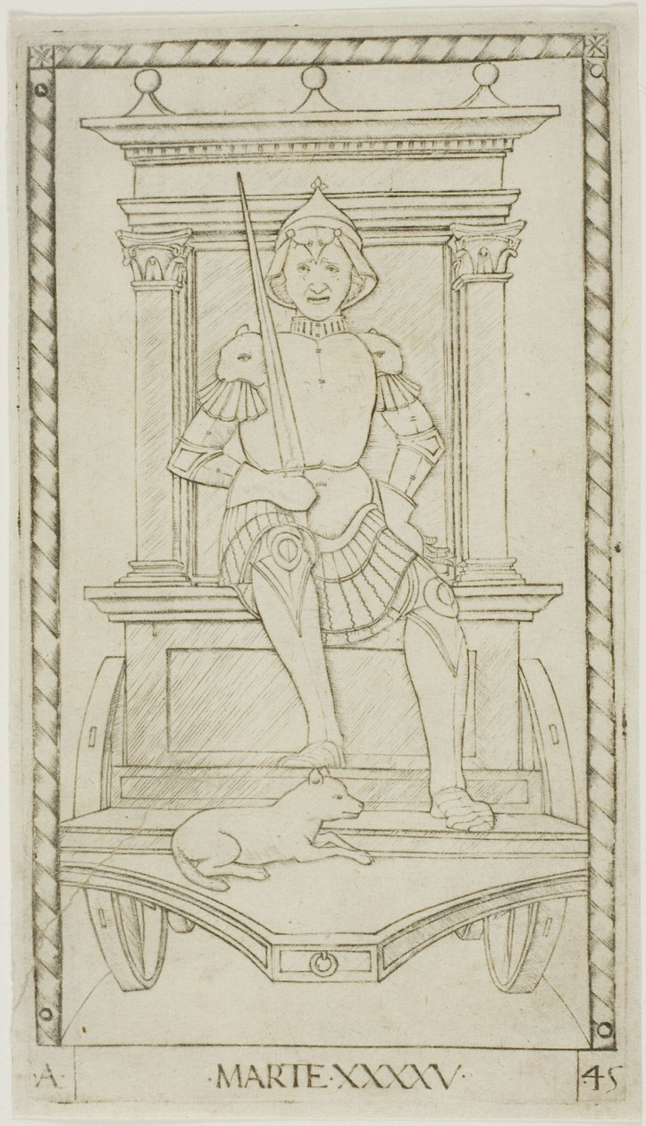 Mars, plåt 45 från Planets and Spheres av Master of the E Series Tarocchi