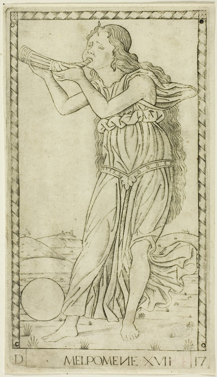 Melpomene, tallrik sjutton från Apollo and the Muses av Master of the E Series Tarocchi