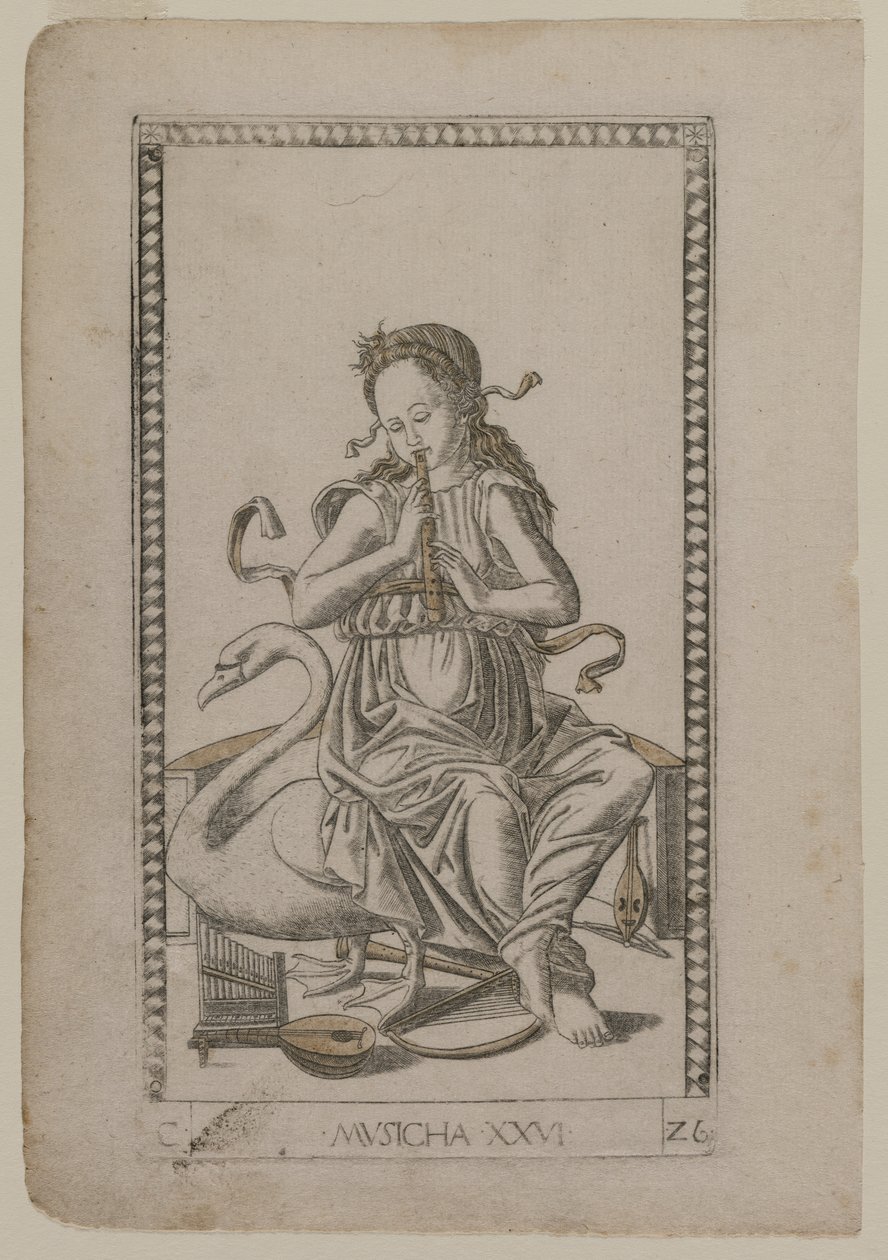 Musik från Tarocchi, serie C: Liberal Arts, #26, före 1467. av Master of the E Series Tarocchi