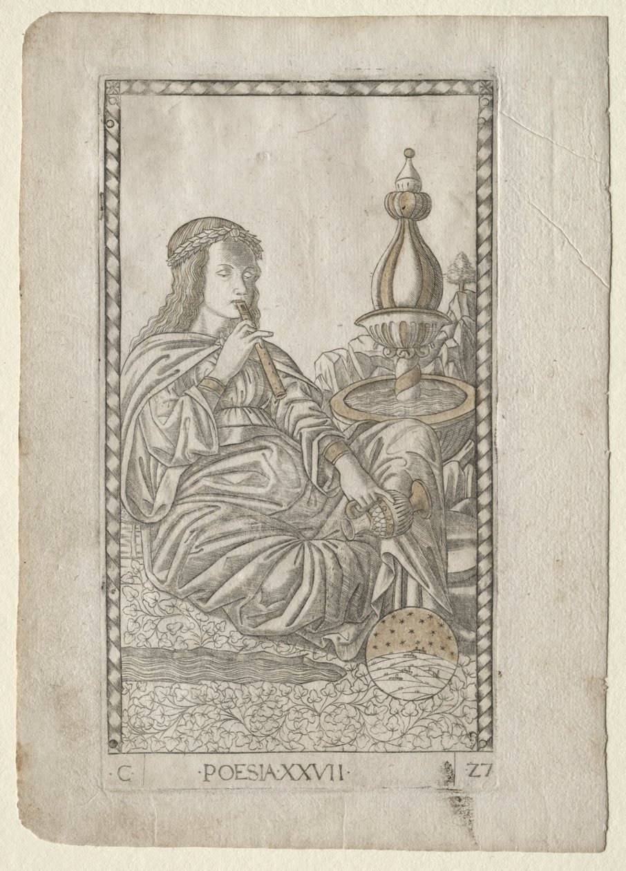 Poesi från Tarocchi, serie C: Liberal Arts, #27, före 1467. av Master of the E Series Tarocchi