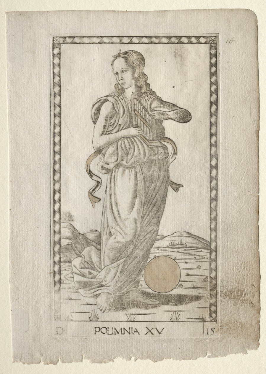 Polyhymnia heroiska hymner från Tarocchi-serien D..., före 1467. av Master of the E Series Tarocchi