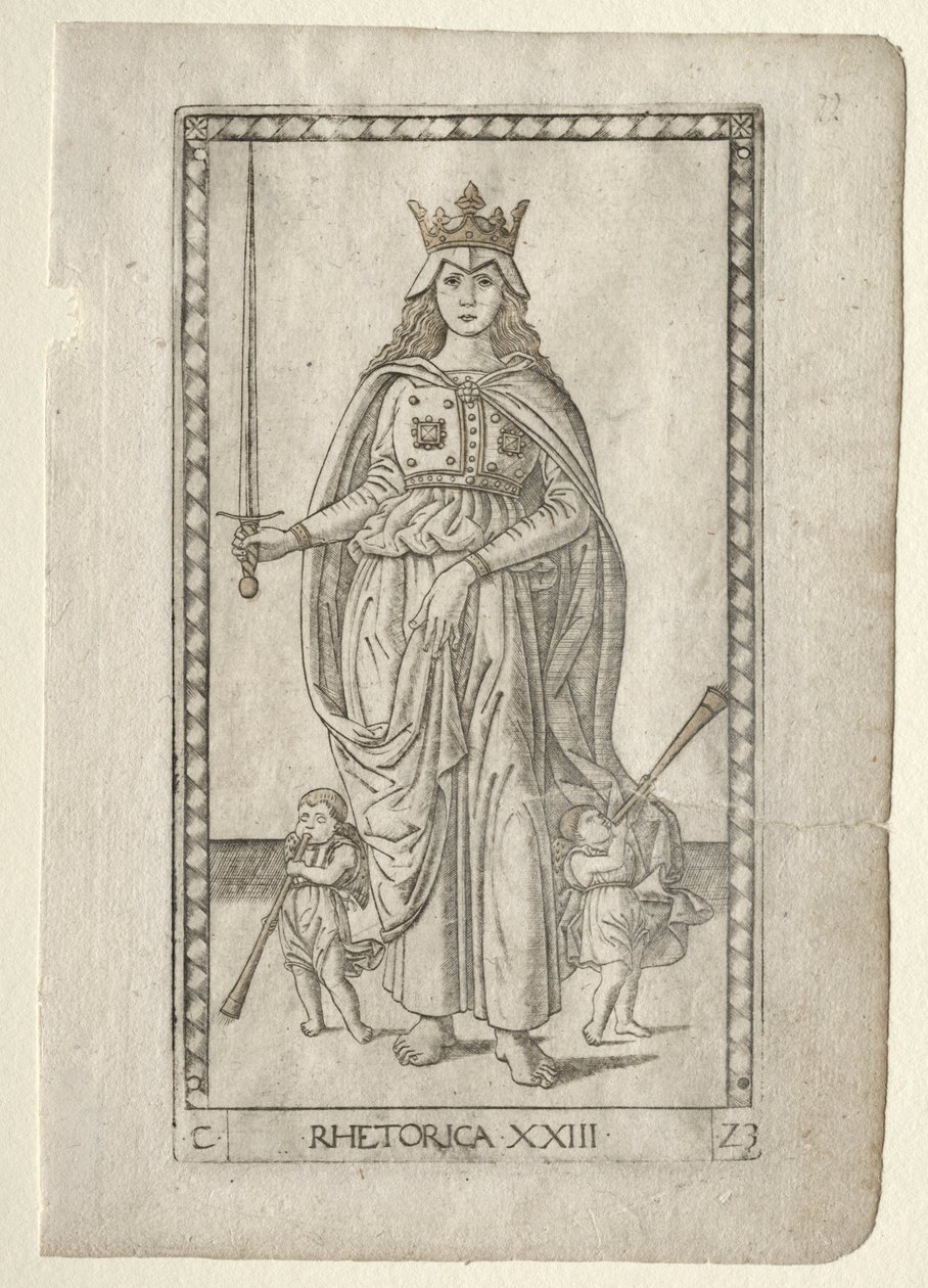 Retorik från Tarocchi, serie C: Liberal Arts, #23, före 1467. av Master of the E Series Tarocchi