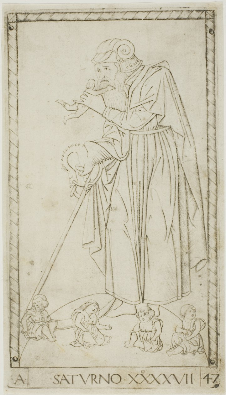 Saturnus, tallrik 47 från Planets and Spheres av Master of the E Series Tarocchi