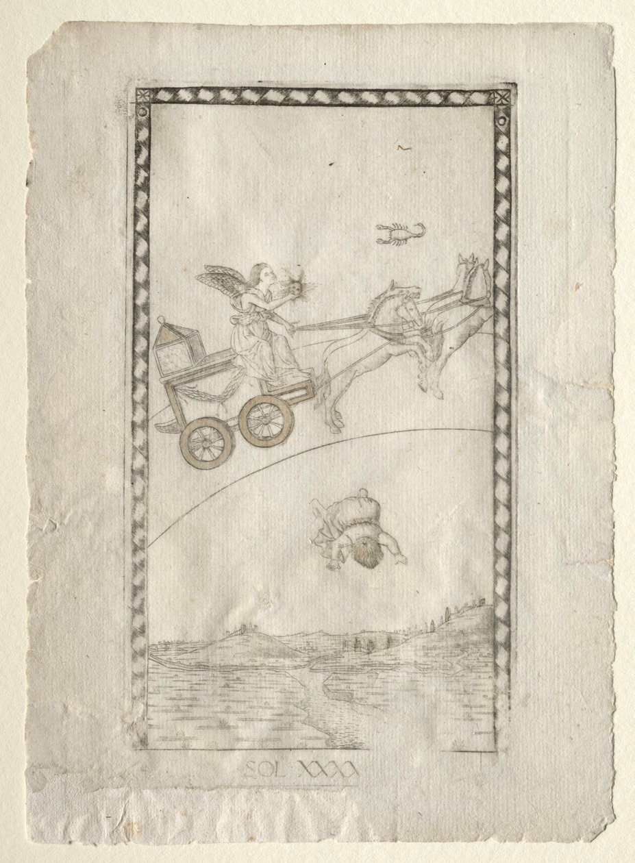 Solen från Tarocchi, serie A: Universums firmament, #44, före 1467. av Master of the E Series Tarocchi