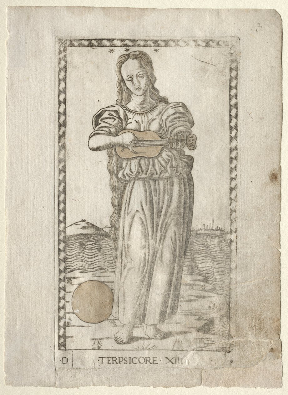 Terpsichore-dans och sång från Tarocchi-serien D..., före 1467. av Master of the E Series Tarocchi