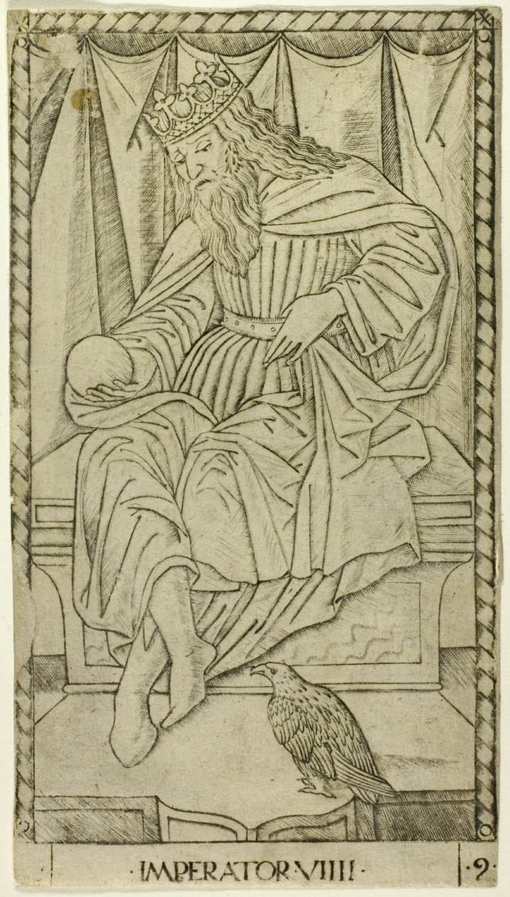 Kejsaren, plåt nio av The Ranks and Conditions of Man av Master of the E Series Tarocchi
