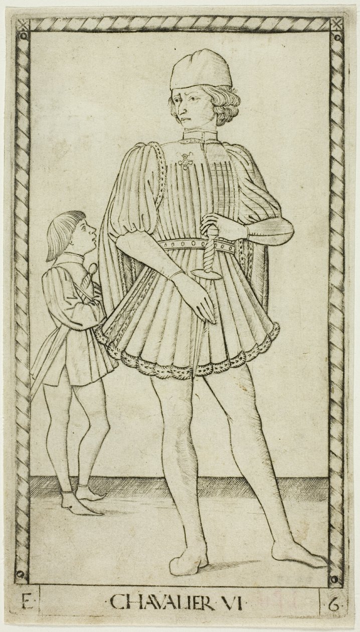 The Knight, tallrik sex från The Ranks and Conditions of Men av Master of the E Series Tarocchi