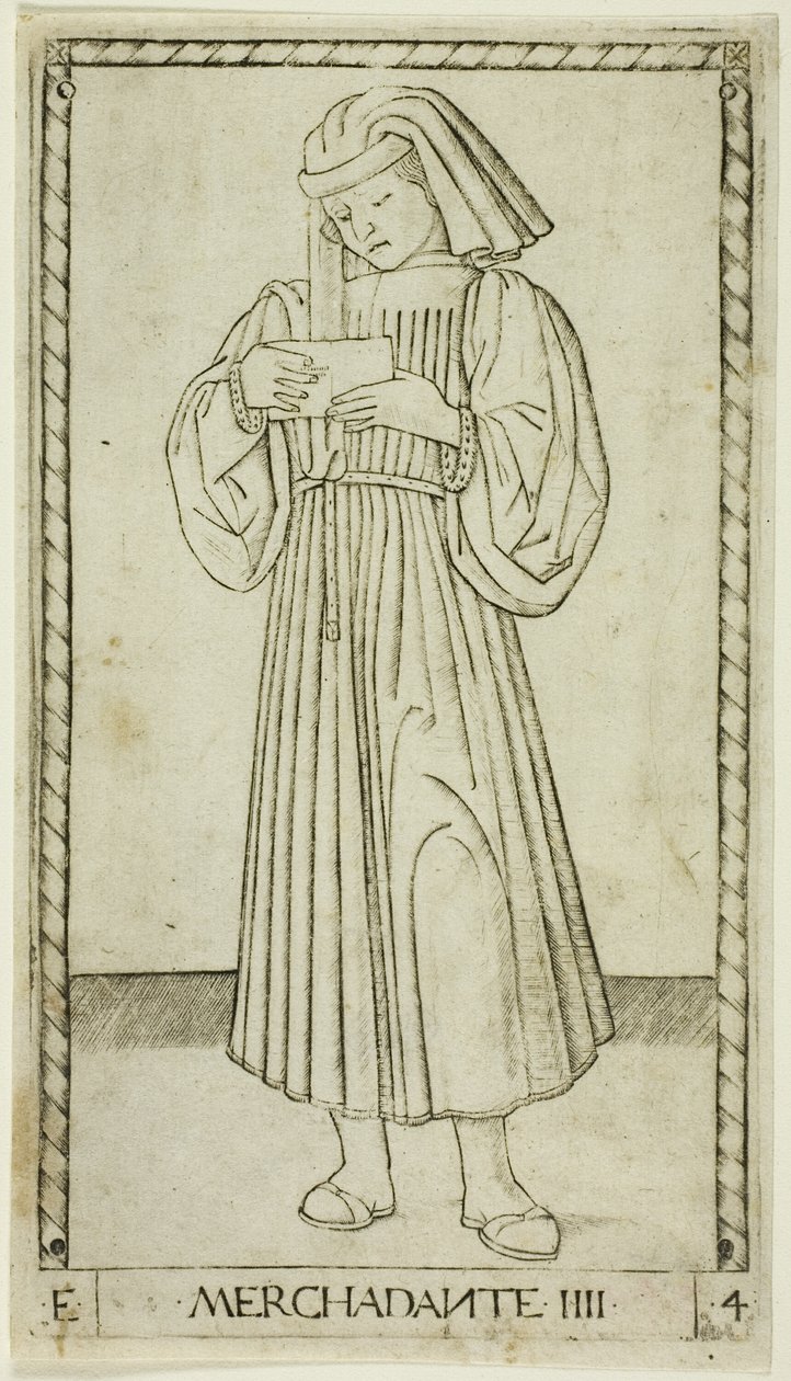 The Merchant, tallrik fyra från The Ranks and Conditions of Men av Master of the E Series Tarocchi
