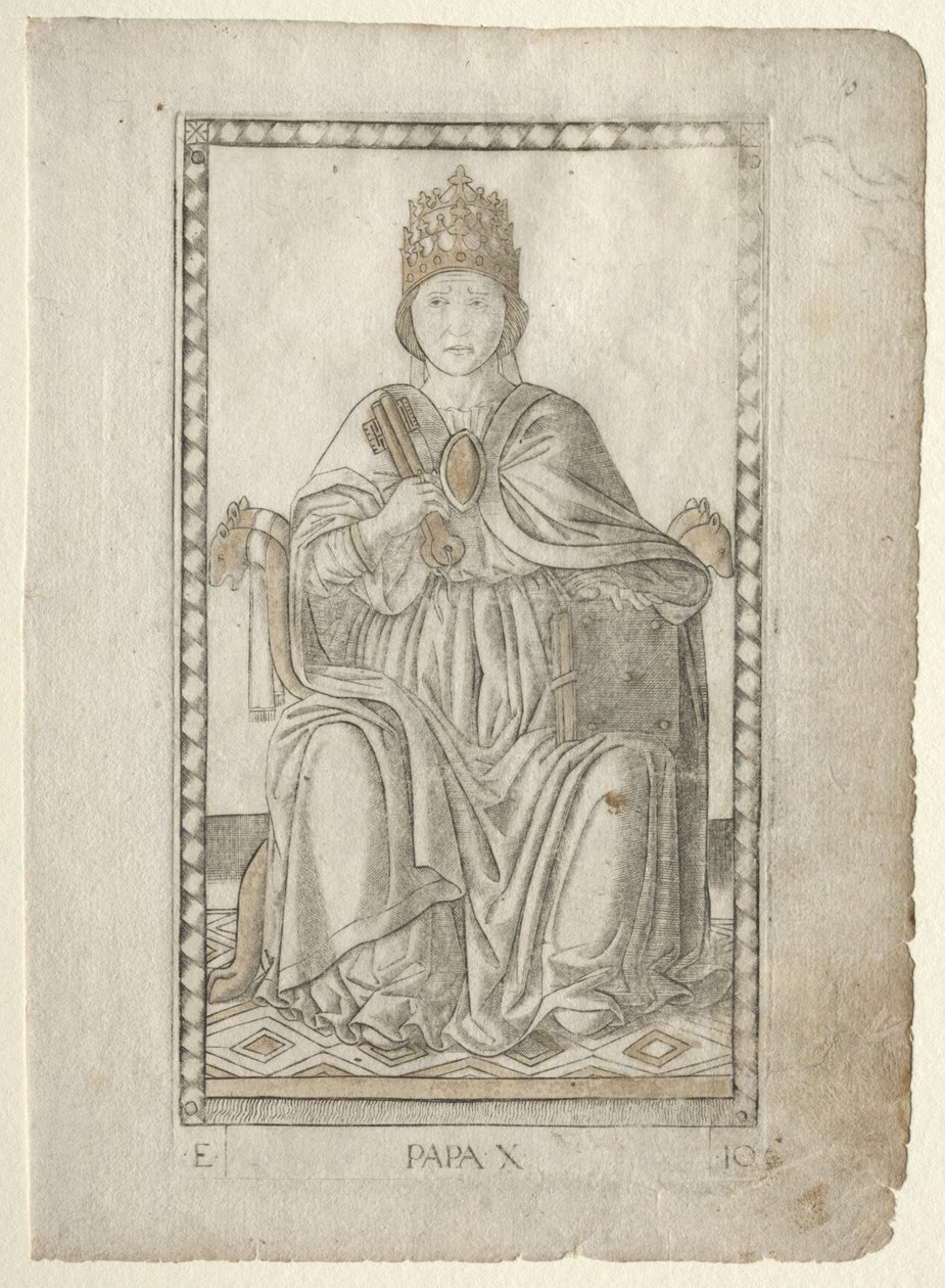 The Pope from the Tarocchi, serie E: Conditions of Man, #10, före 1467. av Master of the E Series Tarocchi