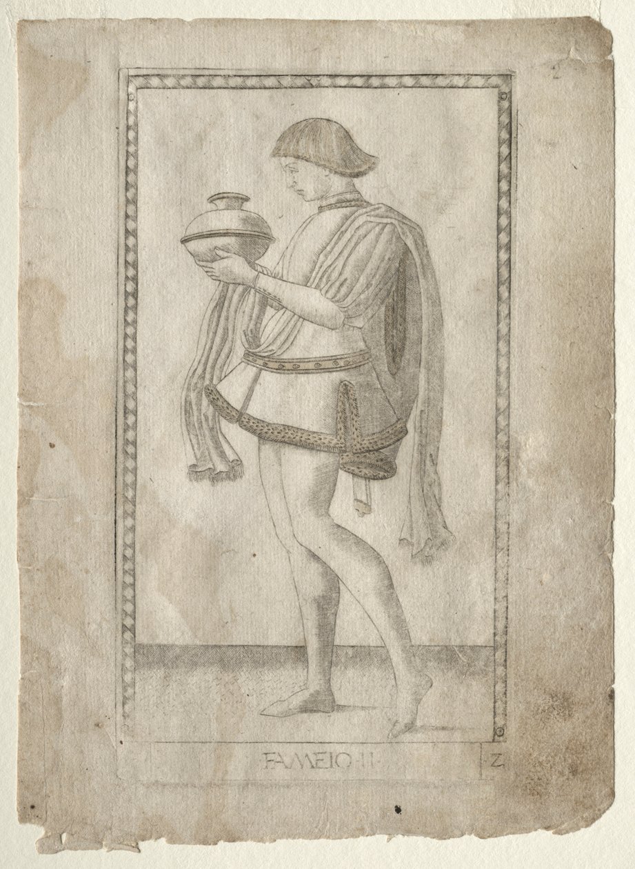 The Servant from the Tarocchi, serie E: Conditions of Man, #2, före 1467. av Master of the E Series Tarocchi