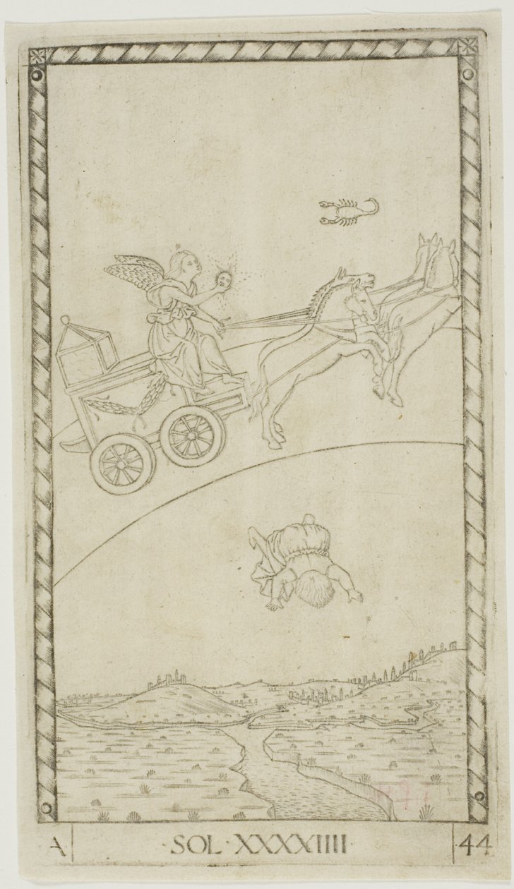 Solen, platta 44 från Planets and Spheres av Master of the E Series Tarocchi
