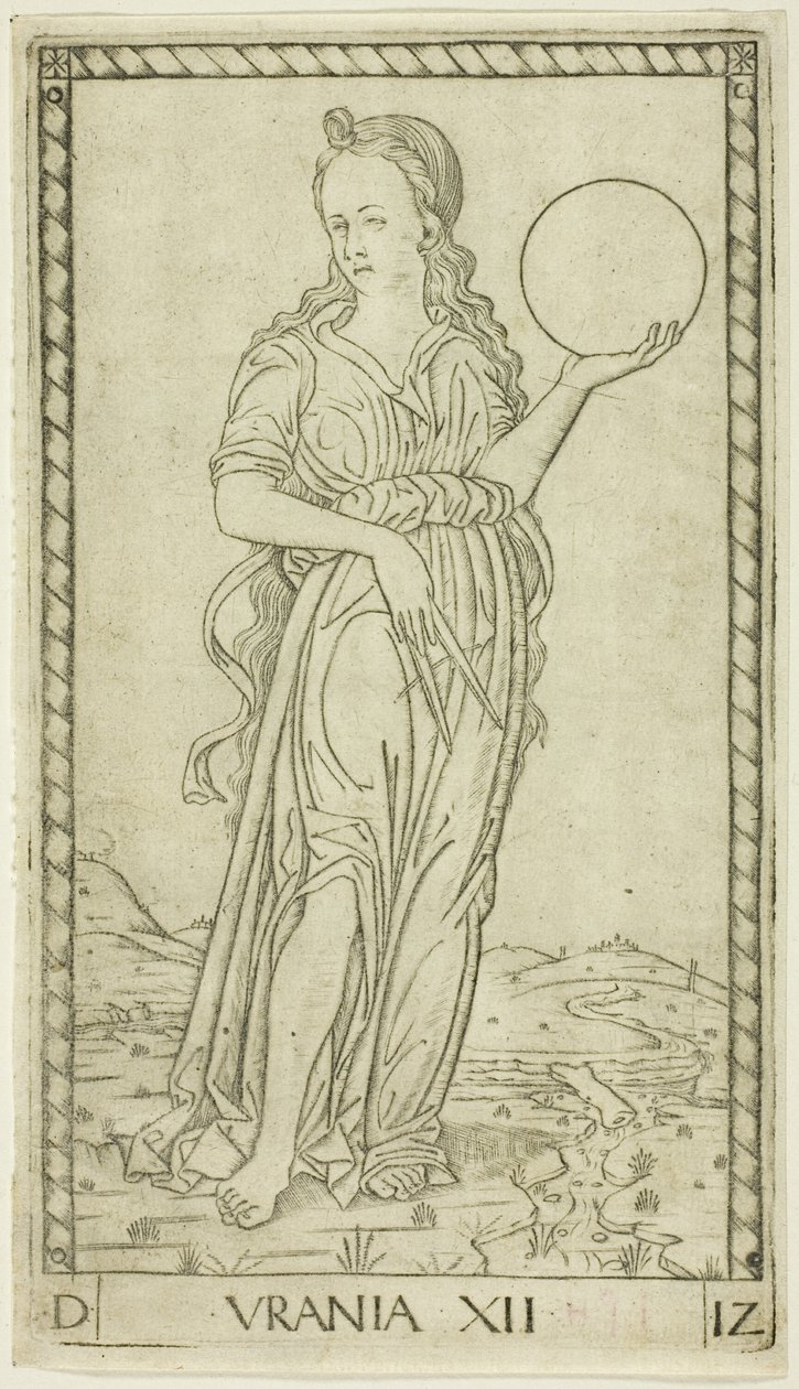 Urania, tallrik tolv från Apollo and the Muses av Master of the E Series Tarocchi