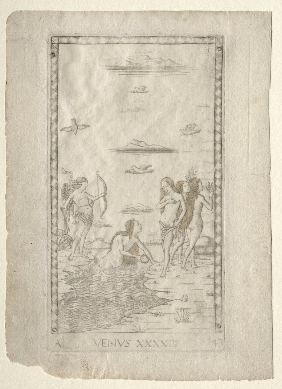 Venus från Tarocchi, serie A: Firmaments of the Universe, #43, före 1467. av Master of the E Series Tarocchi