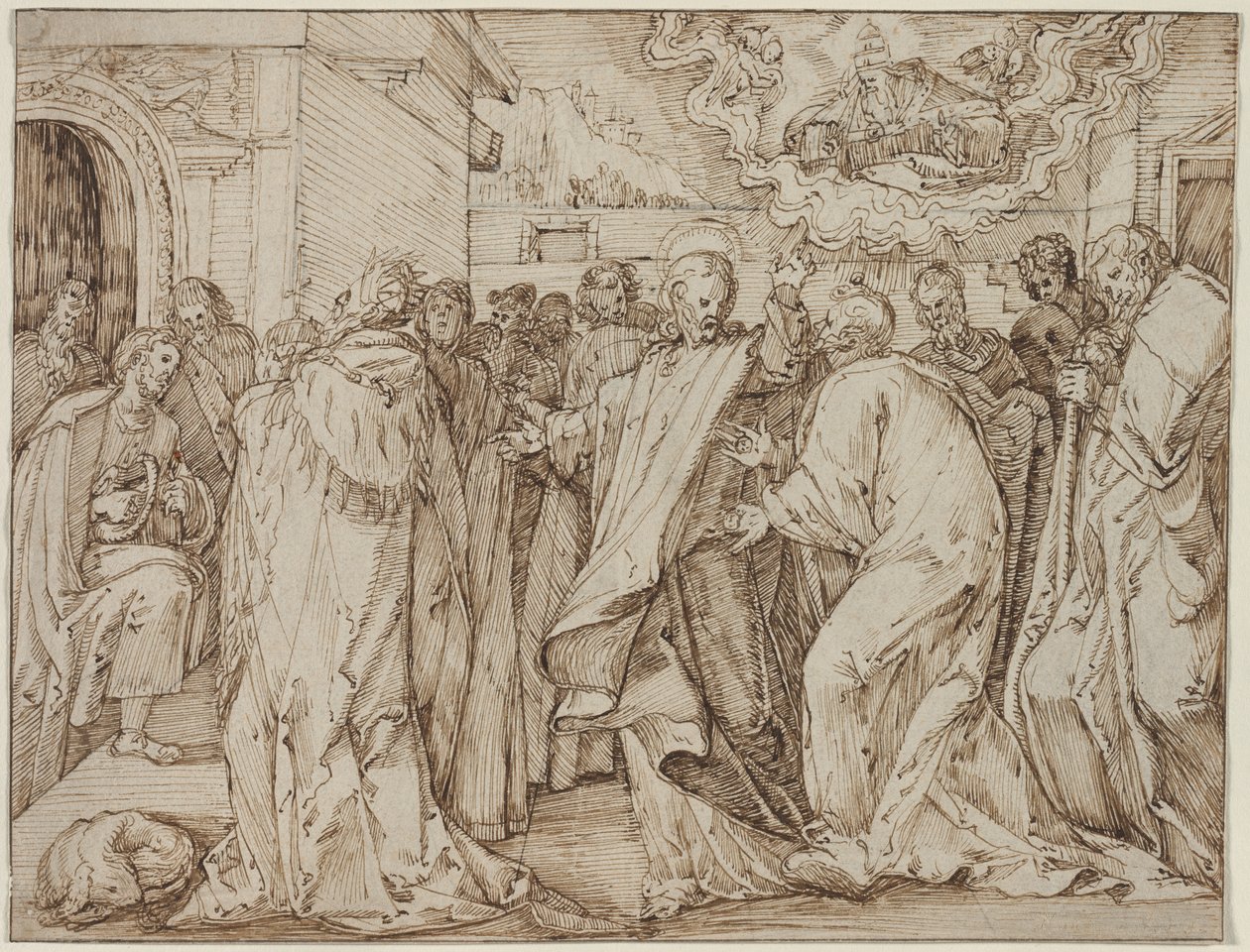 Liknelsen om hyllningspengarna, ca. 15801600. av Master of the Egmont Albums