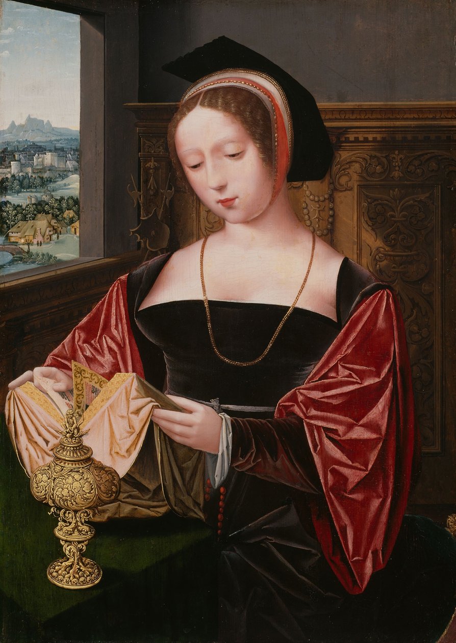 En läsande dam (Sankta Maria Magdalena), ca 1530 (olja på pannå) av Master of the Female Half Lengths