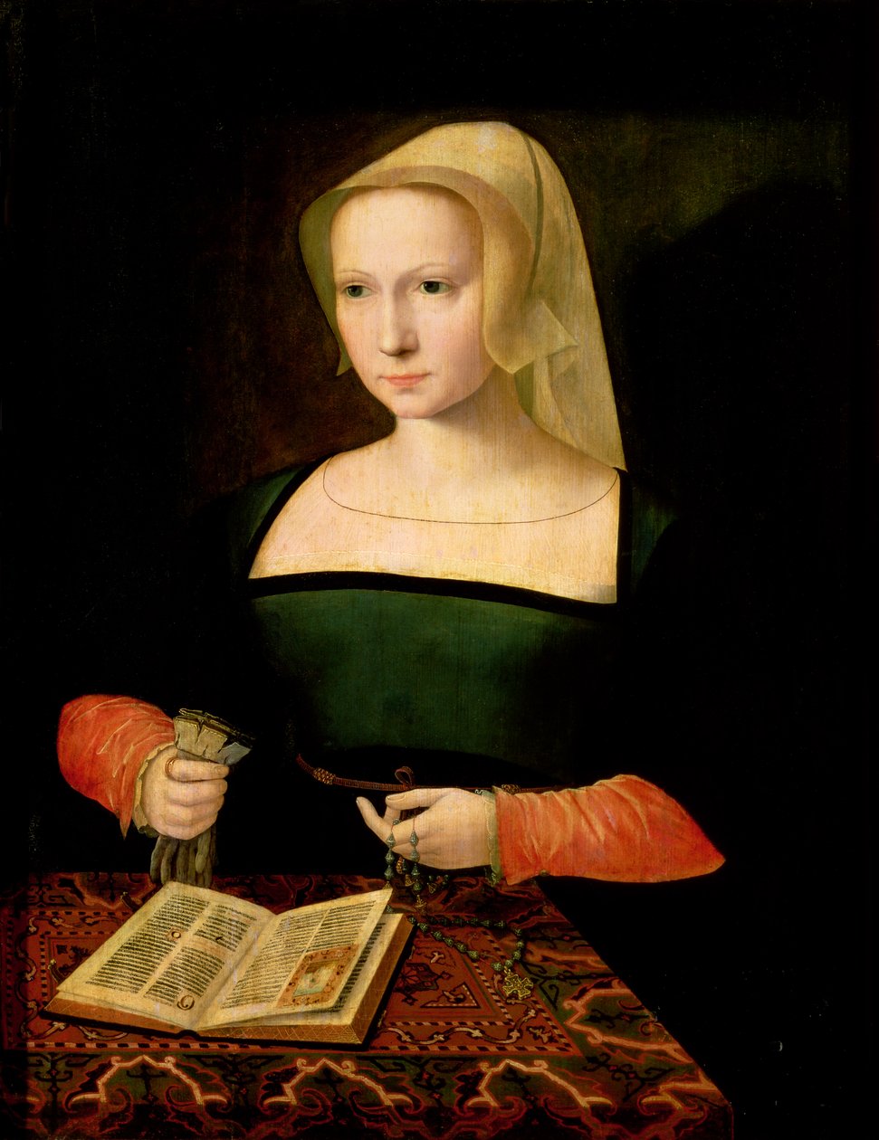 Porträtt av en ung kvinna (panel) av Master of the Female Half Lengths