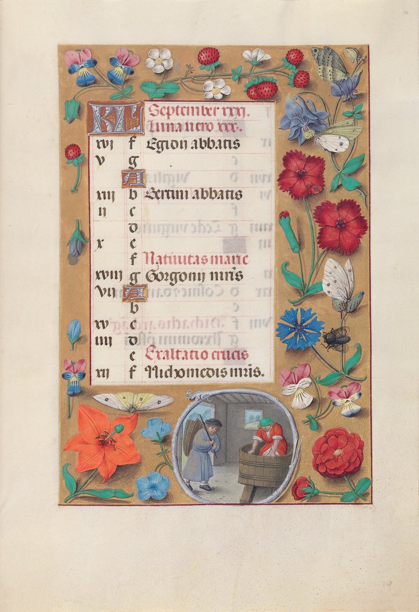 Timmar av drottning Isabella den katolska, drottning av Spanien:  Fol. 10r, september av Master of the First Prayerbook of Maximillian