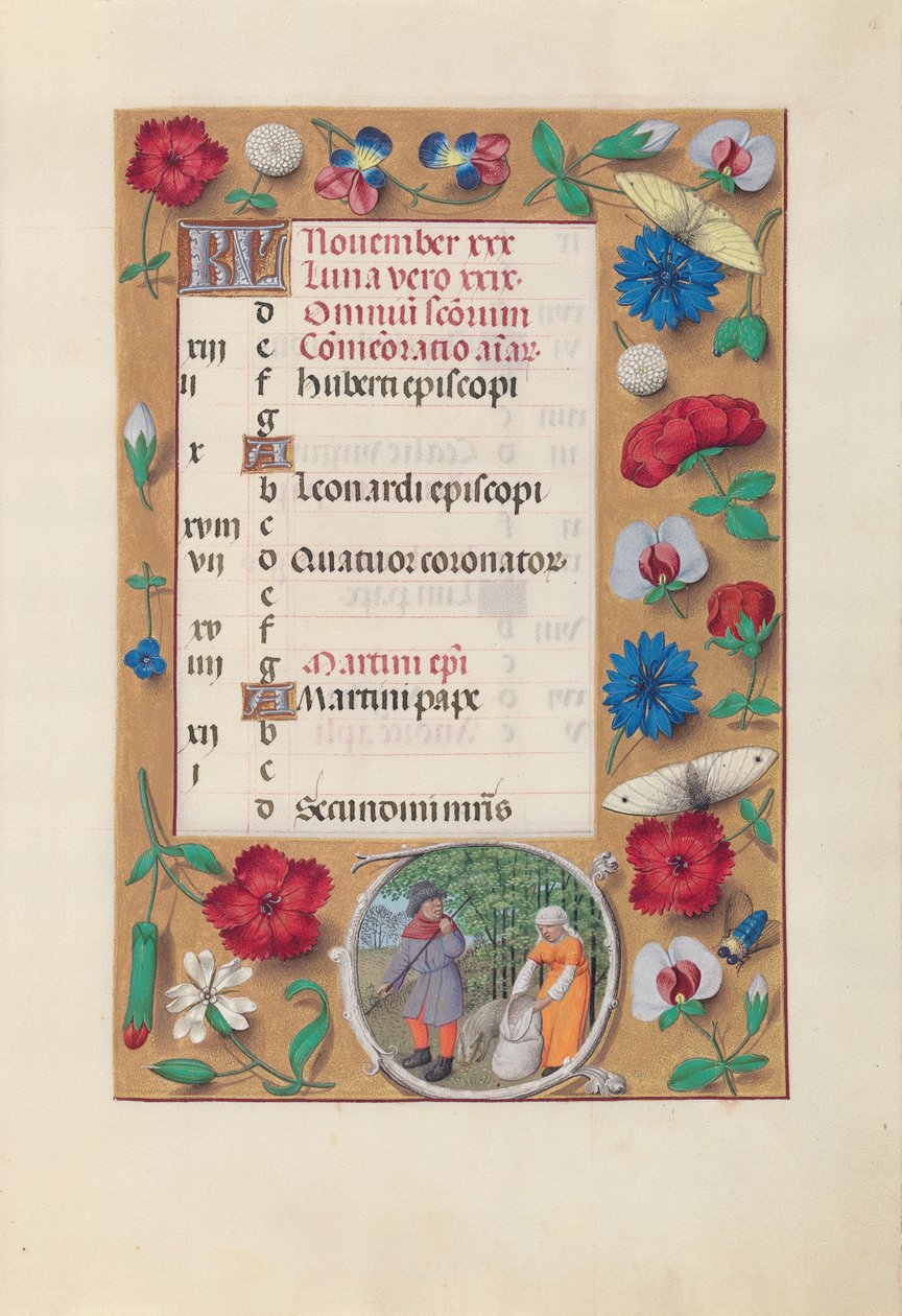 Timmar av drottning Isabella den katolska, drottning av Spanien:  Fol. 12r, november av Master of the First Prayerbook of Maximillian
