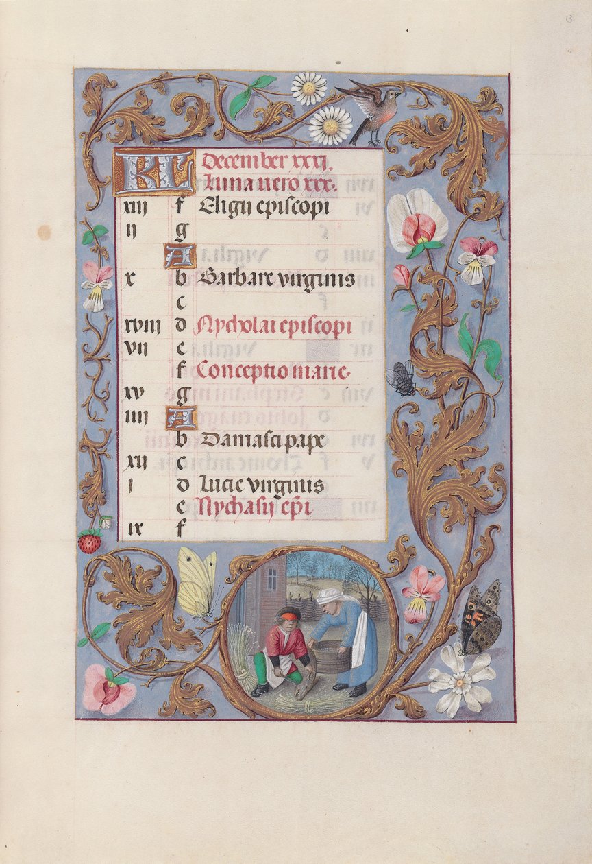Timmar av drottning Isabella den katolska, drottning av Spanien:  Fol. 13r, december av Master of the First Prayerbook of Maximillian