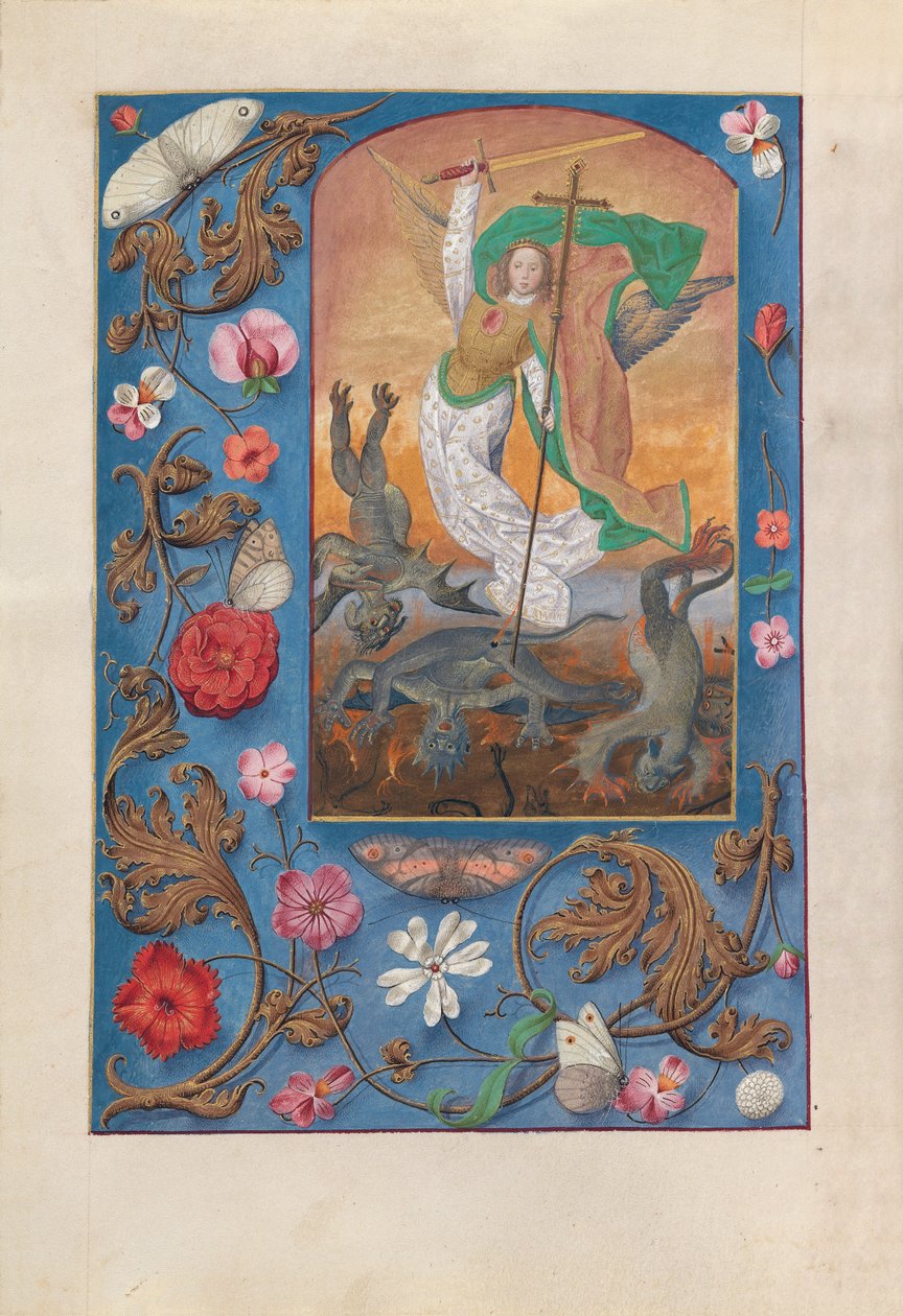Timmar av drottning Isabella den katolska, drottning av Spanien:  Fol. 167v, Sankt Mikael av Master of the First Prayerbook of Maximillian