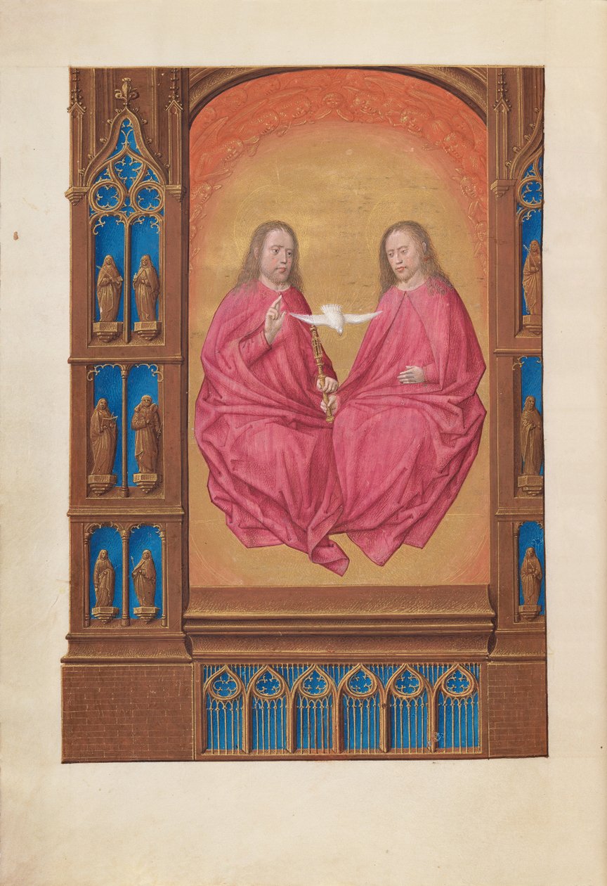 Timmar av drottning Isabella den katolska, drottning av Spanien:  Fol. 17v, Treenigheten av Master of the First Prayerbook of Maximillian
