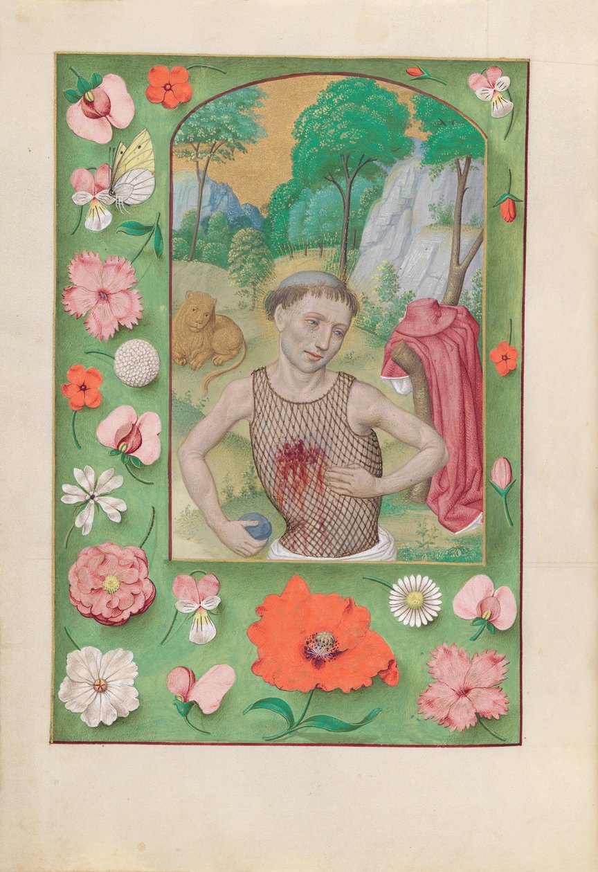 Timmar av drottning Isabella den katolska, drottning av Spanien:  Fol. 185v, S:t Jerome av Master of the First Prayerbook of Maximillian