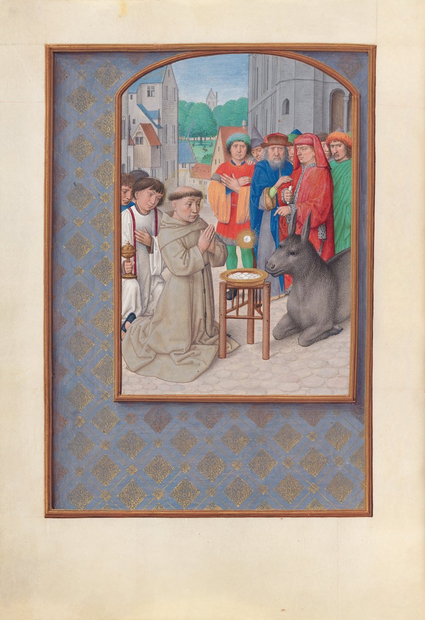 Hours of Queen Isabella the Catholic, Queen of Spain: Fol. 187v, Sankt Antonius av Padua, ca. 1500. av Master of the First Prayerbook of Maximillian