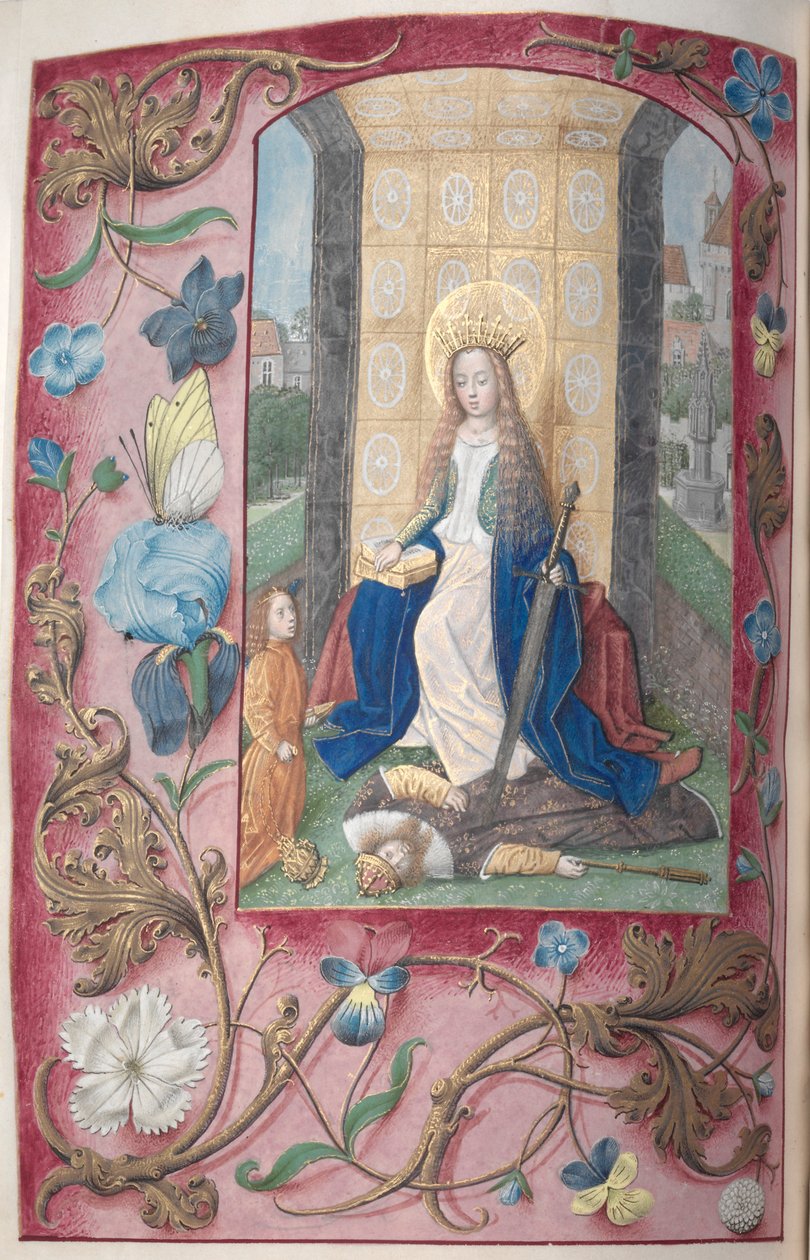 Timmar av drottning Isabella den katolska, drottning av Spanien:  Fol. 189v, S:ta Katarina av Master of the First Prayerbook of Maximillian
