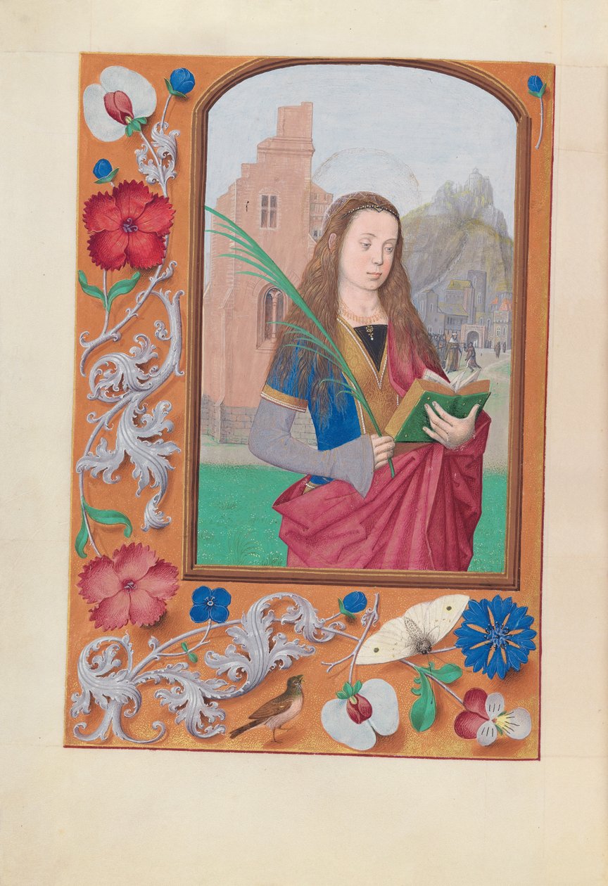 Timmar av drottning Isabella den katolska, drottning av Spanien:  Fol. 191v, S:ta Barbara av Master of the First Prayerbook of Maximillian