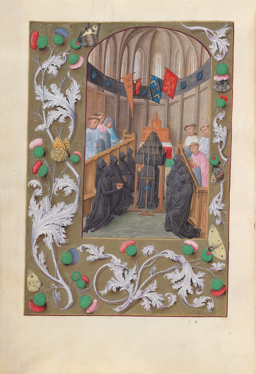 Hours of Queen Isabella the Catholic, Queen of Spain: Fol. 219v, Begravningsgudstjänst, c. 1500. av Master of the First Prayerbook of Maximillian