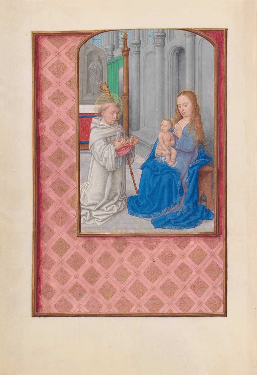 Hours of Queen Isabella the Catholic, Queen of Spain: Fol. 267v, Vision of St. Bernard, ca. 1500. av Master of the First Prayerbook of Maximillian