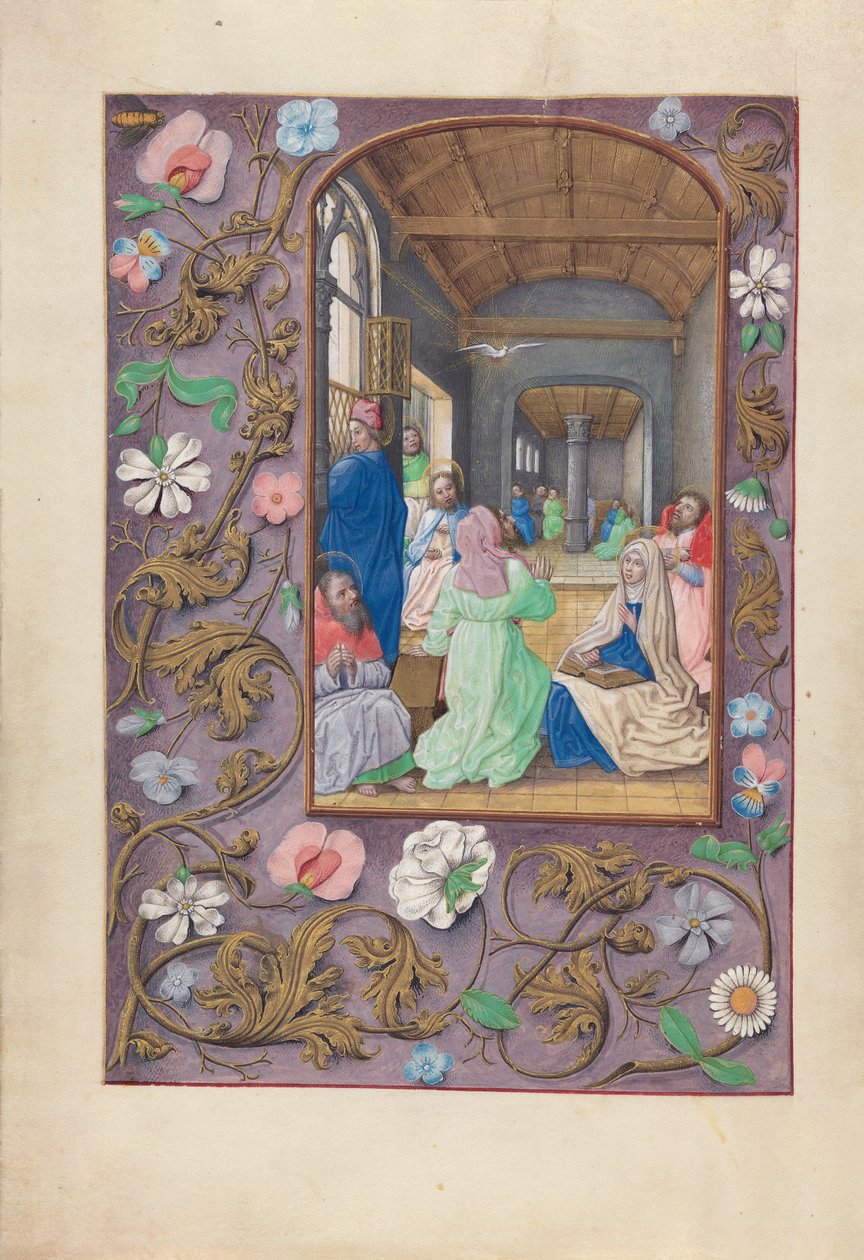 Timmar av drottning Isabella den katolska, drottning av Spanien:  Fol. 31v, Pingst av Master of the First Prayerbook of Maximillian