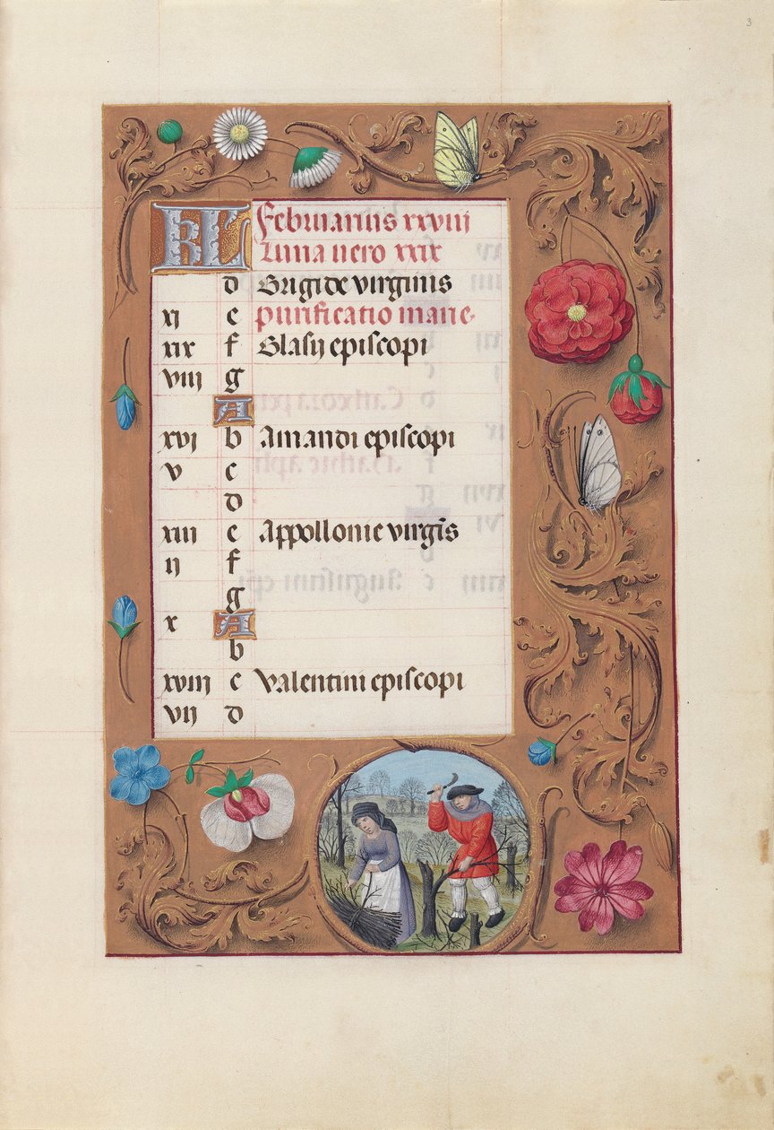 Hours of Queen Isabella the Catholic, Queen of Spain: Fol. 3r, februari, c. 1500. av Master of the First Prayerbook of Maximillian