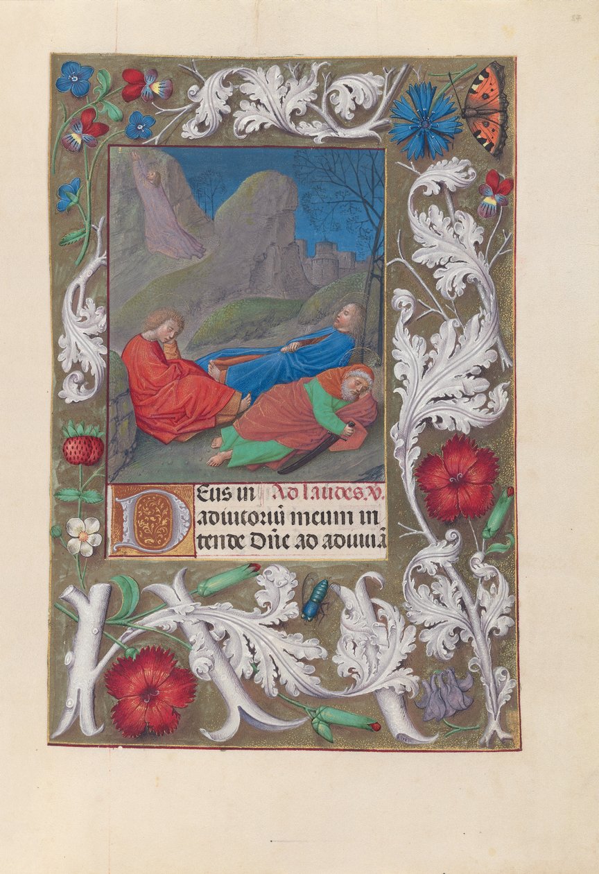 Timmar av drottning Isabella den katolska, drottning av Spanien:  Fol. 57r, Plågorna i trädgården av Master of the First Prayerbook of Maximillian
