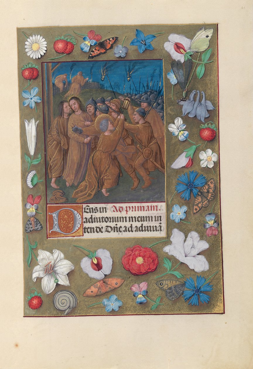 Hours of Queen Isabella the Catholic, Queen of Spain: Fol. 61r, Kiss of Judas, ca. 1500. av Master of the First Prayerbook of Maximillian