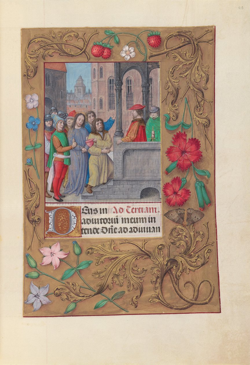 Timmar av drottning Isabella den katolska, drottning av Spanien:  Fol. 63r, Kristus inför Pilatus av Master of the First Prayerbook of Maximillian