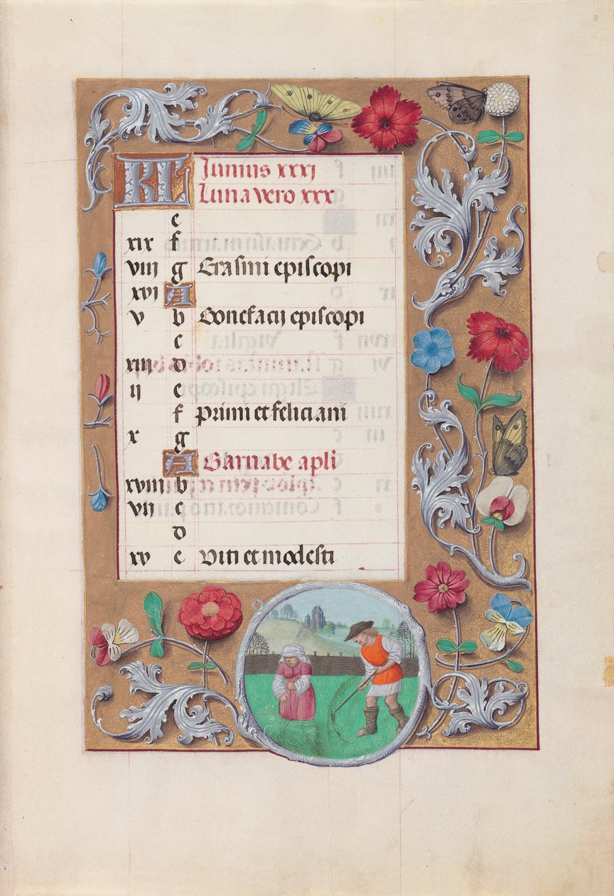 Hours of Queen Isabella the Catholic, Queen of Spain: Fol. 7r, juni, c. 1500. av Master of the First Prayerbook of Maximillian