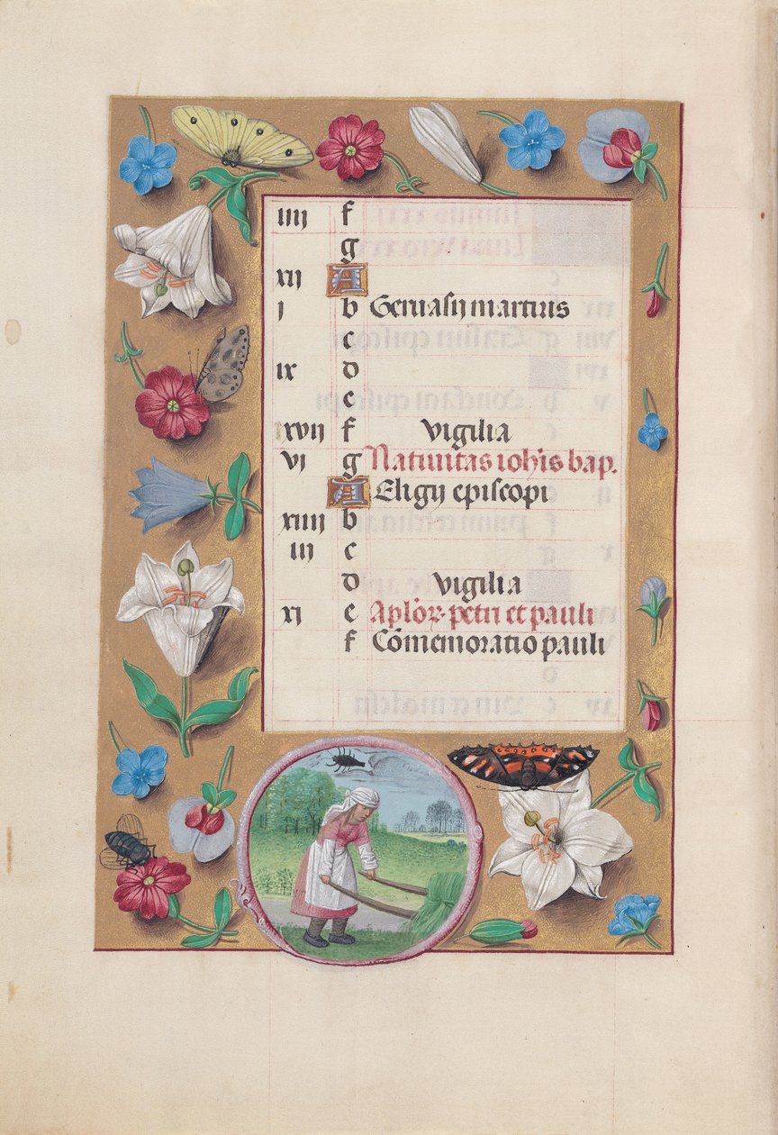 Timmar av drottning Isabella den katolska, drottning av Spanien:  Fol. 7v, juni av Master of the First Prayerbook of Maximillian