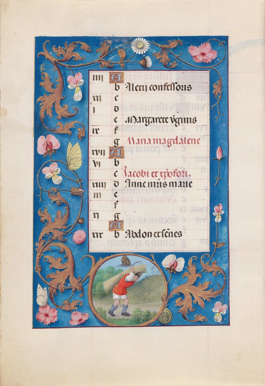Timmar av drottning Isabella den katolska, drottning av Spanien:  Fol. 8v, juli av Master of the First Prayerbook of Maximillian