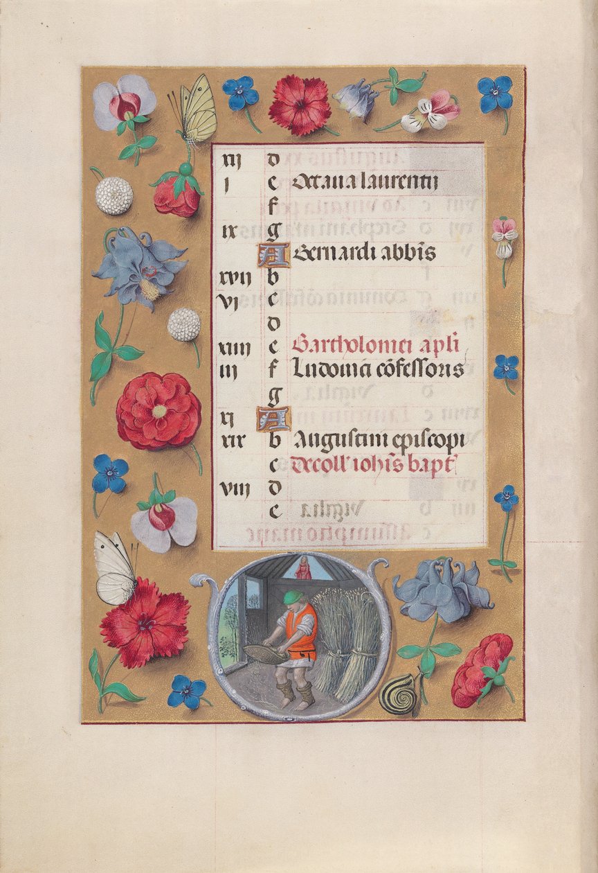 Timmar av drottning Isabella den katolska, drottning av Spanien:  Fol. 9v, augusti av Master of the First Prayerbook of Maximillian