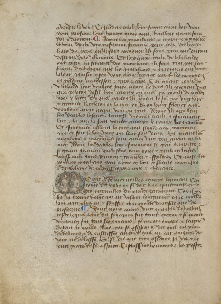 Historiserad Initial M: Bystporträtt av en man och en kvinna av Master of the Geneva Boccaccio